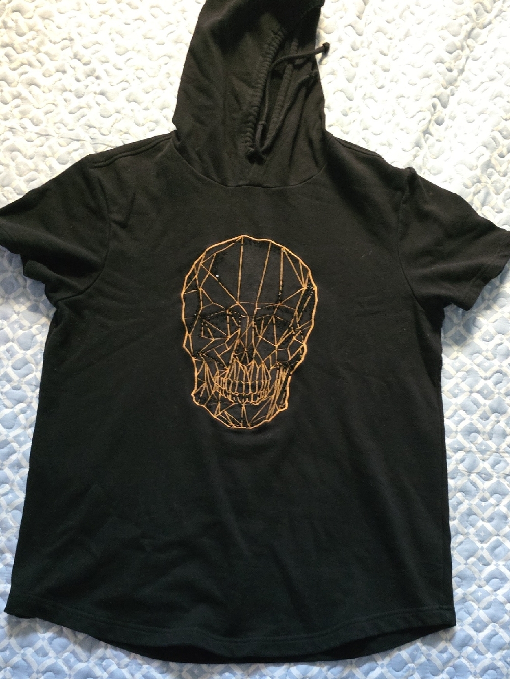 G by Guess Black Hoodie Tee with Orange Geometric Skull